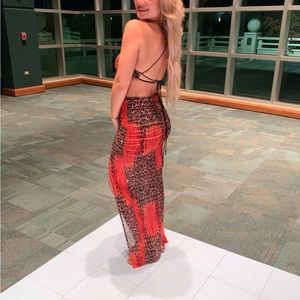 🛍️Leopard Red-orange bodycon maxi dress